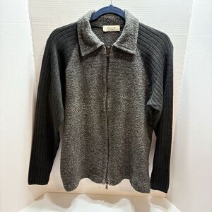 JW Brine Italy Wool Knit Jacket Full Zip Gray Ribbed Sleeve Sweater Mens M